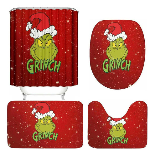 Alfombra De Baño Grinch Christmas Para Cortina De Ducha, 4 P