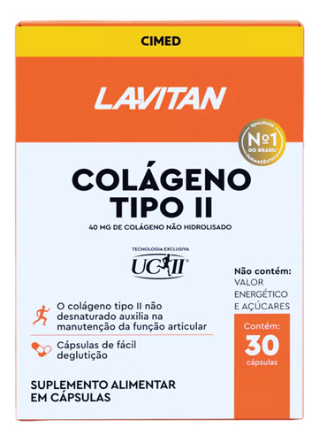 Lavitan Colágeno Tipo 2 Não Hidrolisado 30 Caps 40mg Cimed