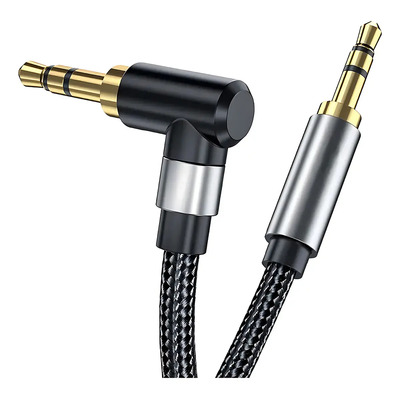 Cable Auxiliar 3.5mm,cable Audio Estéreo Con Conector De 90º,1.5m Cable De Extención,macho A Macho,nailon Trenzado,compatible Con Bocina, Coche, Smartphone, Celular, Tablets (negro) | Meses sin interés