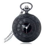 Reloj De Bolsillo Retro Steampunk Negro Vintage Con Cadena