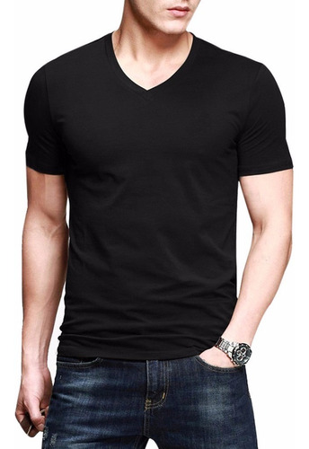 Remera Entallada Slim Fit De Hombre Escote V