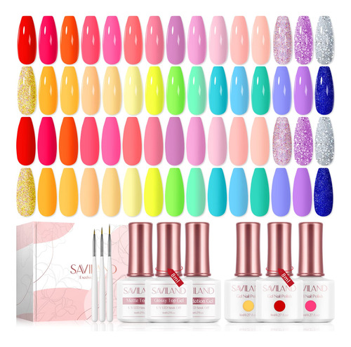 Saviland Kit De 36 Esmaltes De Unas De Gel, 30 Colores Con B