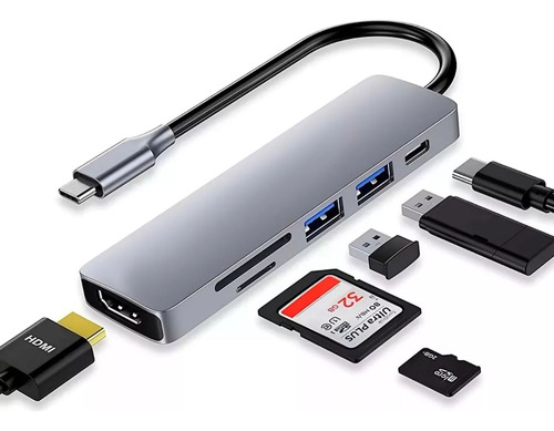 Hub Adaptador Usb Tipo C 6 En 1 Para Mac Macbook Windows