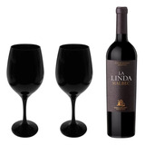 Set Vino La Linda Malbec + 2 Copas Vidrio Barone Negra 490ml
