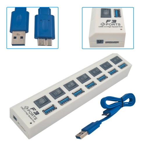 Hub Usb 7 Portas 3.0 Extensor Alta Velocidade Pendrive Not