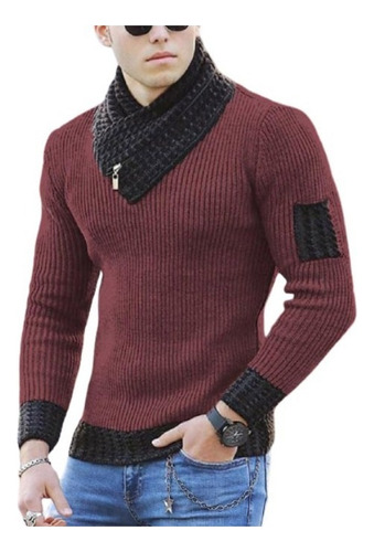 Suéter Con Cuello De Bufanda For Hombre, Entallado, Casual,