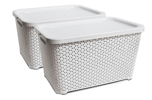 Canastos Organizador Plastico Apilable Rattan Grande Tapa X2 Colombraro