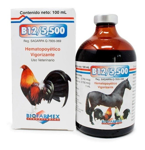 Vitamina B12 5500 De 100 Ml Caballos Gallos Perros Bovinos