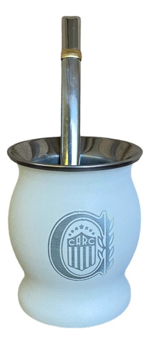 Mate Acero Inoxidable Termico Blanco Futbol + Bombilla 