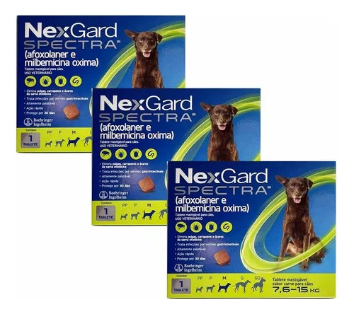 Nexgard Spectra Cães 7,6 A 15 Kg Antipulga E Carrapato Kit 3