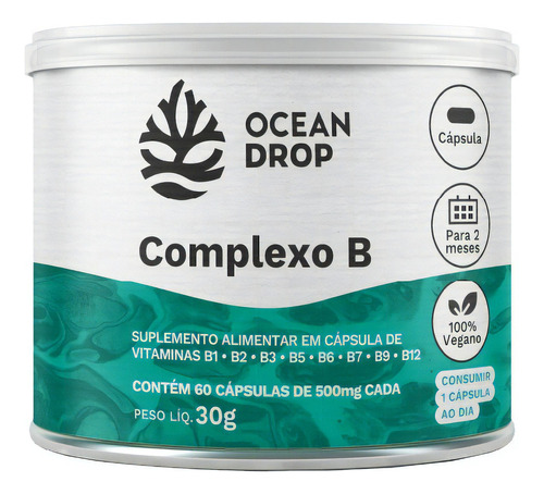 Complexo B 8 Vitaminas 60 Cps B12 Biotina B3 B5 - Ocean Drop Sabor Sem Sabor