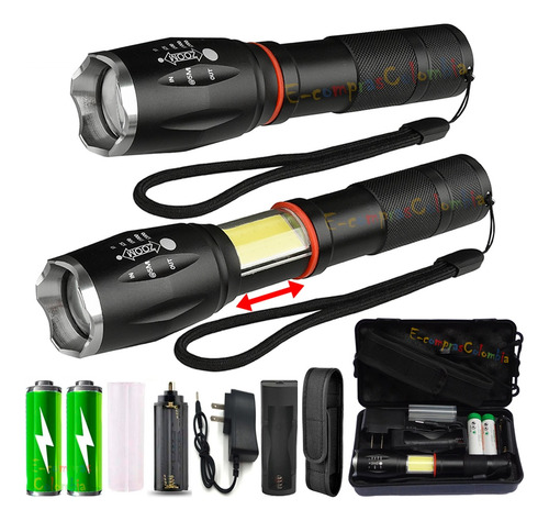 Linterna Led Recargable Militar Tactica 2 Pilas Auto