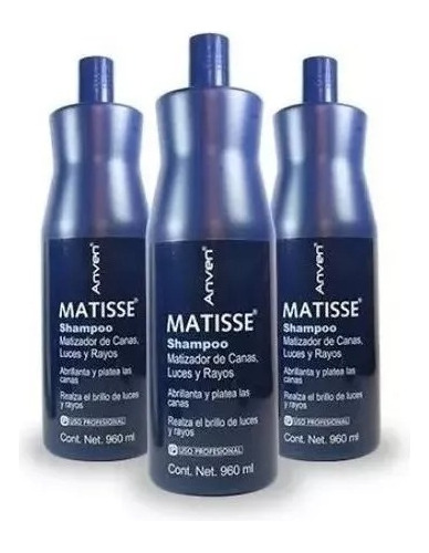 3pz Anven Shampoo Matisse 960ml  Matizador Canas Luces Plata