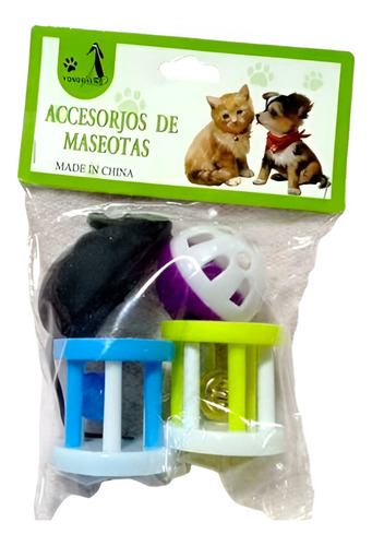 Kit Juguete Ratón Ratita + Sonajeros Para Gatos Perros X4