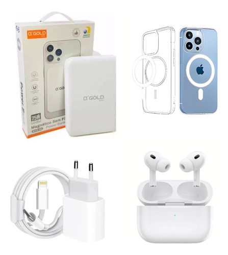 Kit4 Power Bank 10000 + Capinha + Carregador + Fone P/iPhone