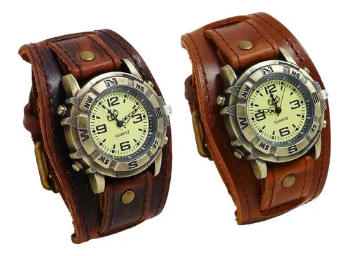 Reloj De Hombre Vintage Con Material De Cuero Punk De 2 Piez