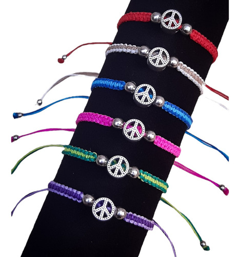 6 Pulseras Tobilleras De Paz Acero Macrame Hilo Regulable