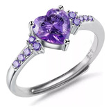 Anillo Compromiso Regalo Corazón Morado Amatista Plata S925 