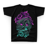 Camiseta Camisa Caveira Flor Skull Tattoo Flowers - E45