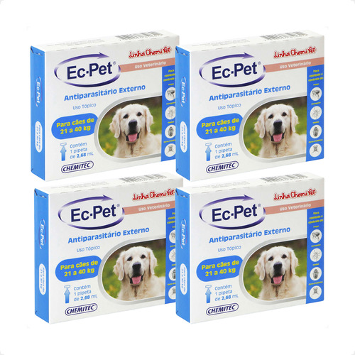 4 Ec Pet 2,68ml Chemitec Antipulgas Cães De 21 A 40kg