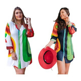 Saida De Praia De Banho Kit 2 Peças Estampado Bata Plus Size