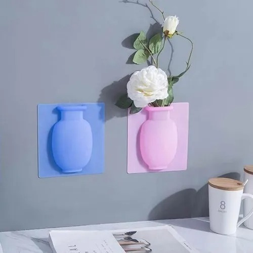 Vaso Adesivo De Parede Vidros Para Flores E Plantas Silicone Cor Rosa