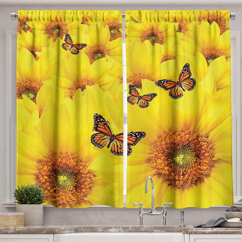 Cortinas De Cocina De Girasol Lunarable, Flores De Girasol, 