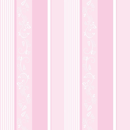 Papel De Parede Listra Rosa Floral Borboletas Quarto Menina