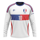 Camiseta Manga Longa Filtro Uv França Torcedor Retrô Away