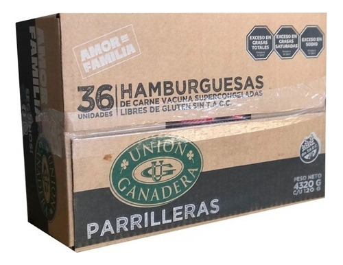 36 Hamburguesas Unión Ganadera Parrillera X 120g