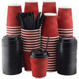 Vasos Desechables  De 100 Tazas De Papel Rojas Tapas 10 Oz