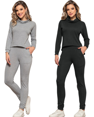 Kit 2 Conjunto Feminino Lazinha Calça E Blusa Gola Alta Frio