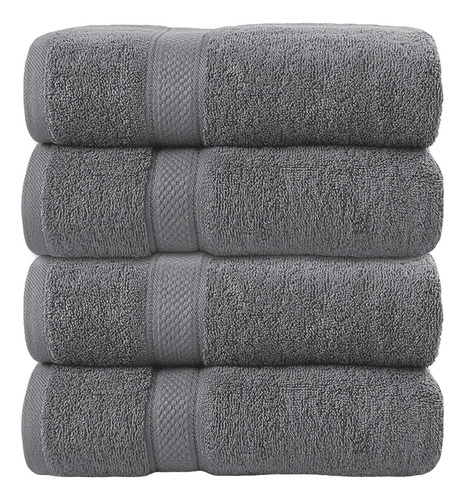 Bluelander Set De 4 Toallas De Baño 140 Cm X 70 Cm 100% Algodón Absorbente Color Gris Liso