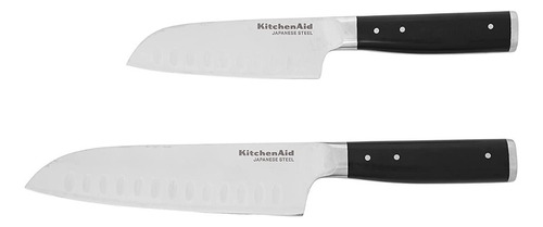 Juego De Cuchillos Santoku 7 Y 5 Kitchenaid Con Funda. Color Negro