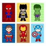 Quadrinhos Super Heróis Quarto Infantil Menino Kit 6-20x30