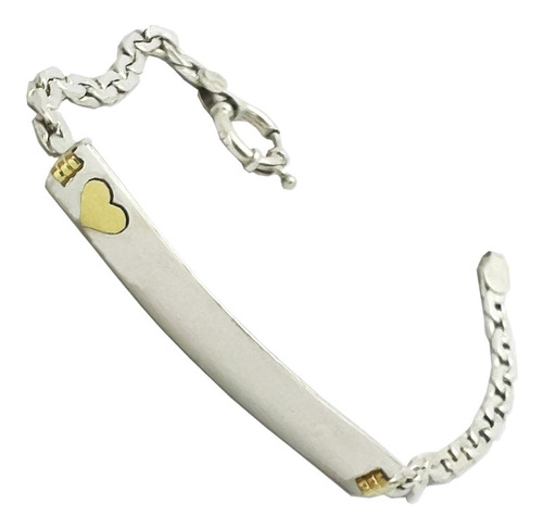 Pulsera Plata Y Oro Corazon Adulto Pulserita Dama P/ Grabar