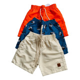 Kit 3 Bermuda Short Tactel Infantil Menino Moda Praia Verão