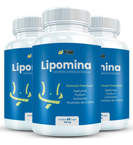 3 Lipomina 60 Capsula - Formula Exclusiva - Frete Grátis