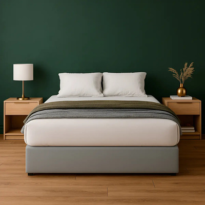 Cama Base Box Madera Tapiz para Colchon Matrimonial Lino Gris. | Meses sin interés