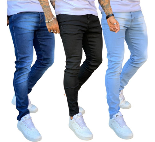 Kit 3 Calça Jeans Skinny Masculina Com Lycra Estica No Corpo