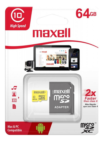 Memoria Micro Sd 64 Gb Clase 10 Maxell Tablet Celular Audio