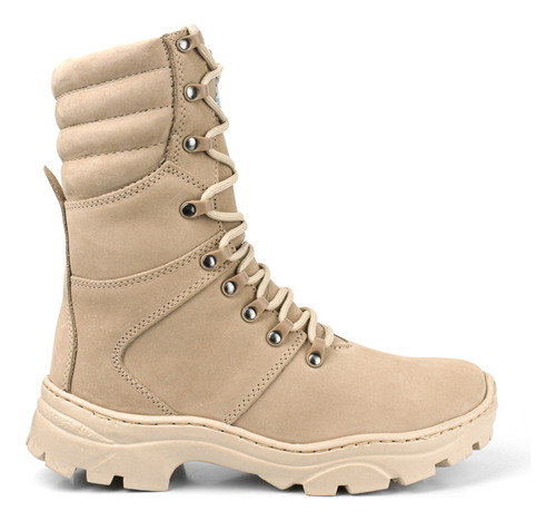 Bota Coturno Militar Zíper Couro Desert Tan Palmilha Gel