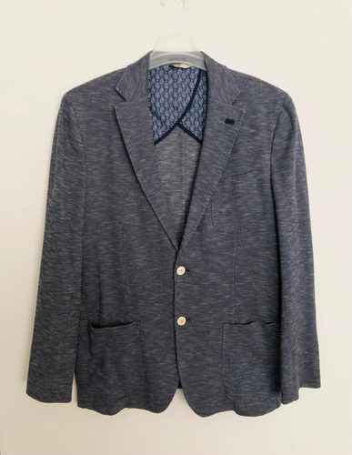 Saco Massimo Dutti De Algodón Suave Azul Jaspeado Con Gris