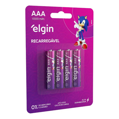 04 Pilhas Aaa 1000mah Recarregável Elgin 01 Cart. C\u002F 4 Unid | MercadoLivre