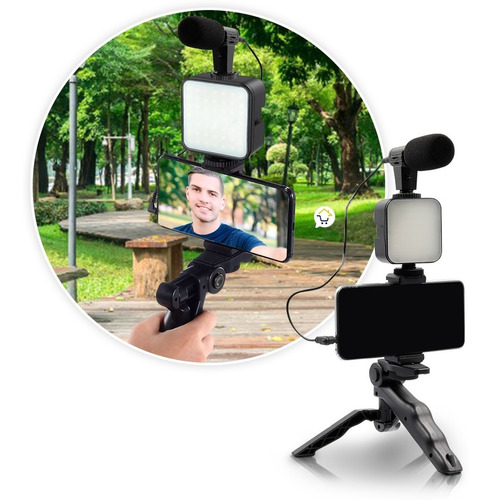 Kit Estabilizador Soporte Celular Luz Led Vlog Video Ay49