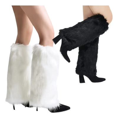 Calentadores Piernas Peluche Invierno Medias Peludas Mujer F Blanco 1