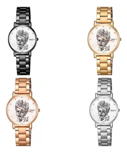 Reloj Q&q Qyq Elegante Frida Kahlo Acero + Estuche Dama