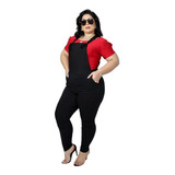 Jardineira Feminina Macacão Plus Size Bengaline Grande G1 G2