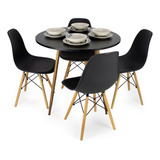 Mesa Sala Jantar Redonda Com 1 Metro+ 4cadeiras Eames Pretas