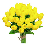 20 Tulipanes Artificiales De Latex Con Tallos - Yellow